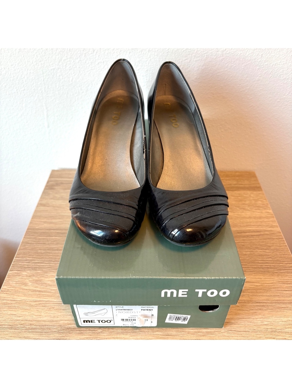 Me Too Lightning2 Black Patent Leather Wedge Pumps Size 8.5 Vintage Nordstrom
